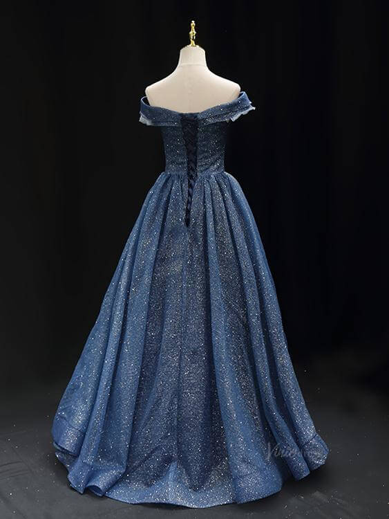 Sparkly Blue Prom Dresses with Corset Back Off the Shoulder Formal Gown SU011-prom dresses 2025 -Viniodress-Blue-Custom Size-