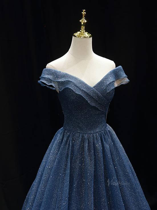 Sparkly Blue Prom Dresses with Corset Back Off the Shoulder Formal Gown SU011-prom dresses 2025 -Viniodress-Blue-Custom Size-