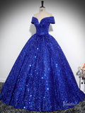 Prom Dress 2025 Sparkly Blue Sequin Prom Ball Gown Off the Shoulder Quinceanera Dresses BG027-unique prom dresses-Blue-Custom Size-Viniodress