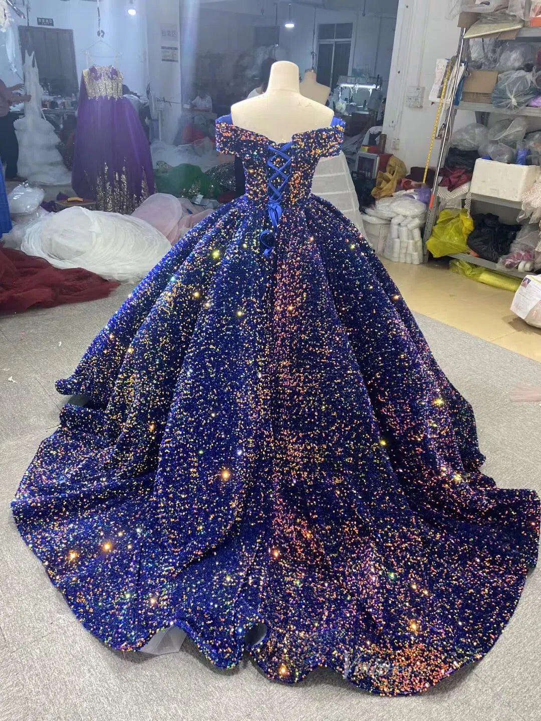 Sparkly Blue Sequin Sweet 16 Dresses Cinderella Ball Gown 66991 Sweep Viniodress Sparkly Blue Sequin Sweet 16 Dresses Cinderella Ball Gown 66991 Sweep Viniodress