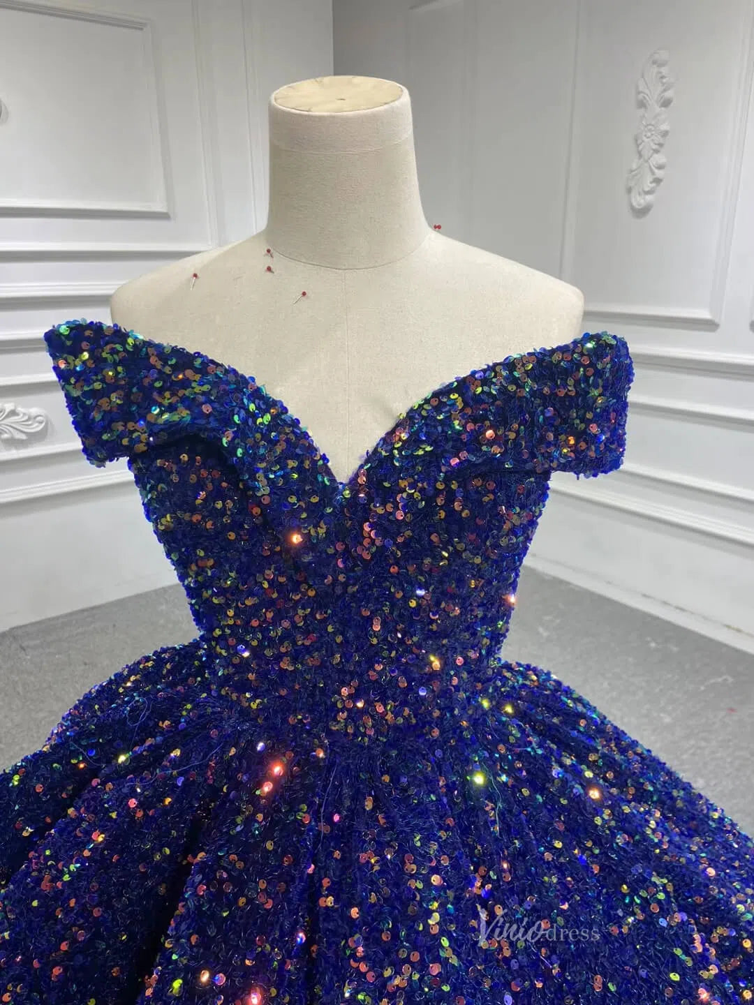 Sparkly Blue Sequin Sweet 16 Dresses Cinderella Ball Gown 66991 Sweep Viniodress Sparkly Blue Sequin Sweet 16 Dresses Cinderella Ball Gown 66991 Sweep Viniodress