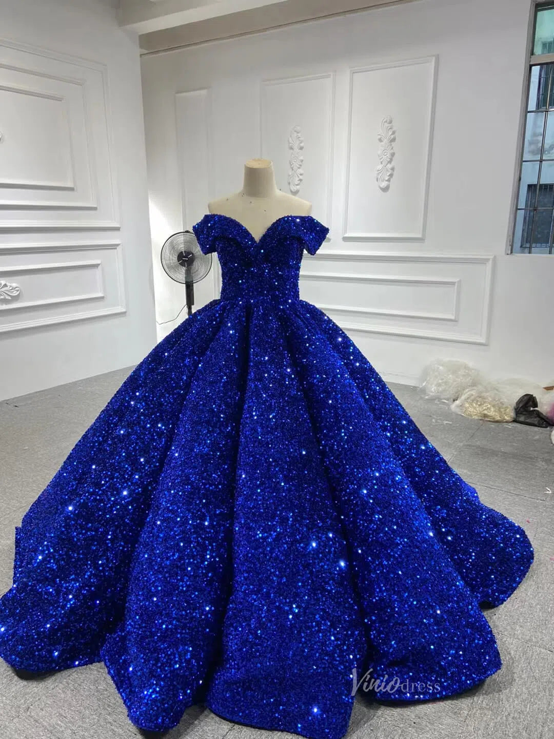 Sparkly Blue Sequin Sweet 16 Dresses Cinderella Ball Gown 66991 Sweep Viniodress Sparkly Blue Sequin Sweet 16 Dresses Cinderella Ball Gown 66991 Sweep Viniodress