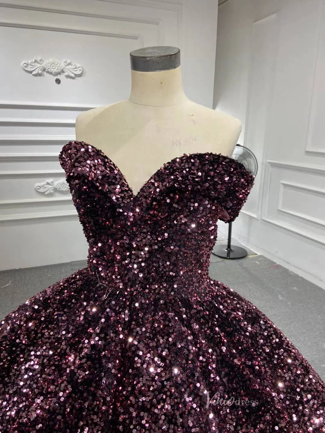 Sparkly Blue Sequin Sweet 16 Dresses Cinderella Ball Gown 66991 Sweep Train-wedding dresses 2025 -Viniodress-Blue-Custom Size-