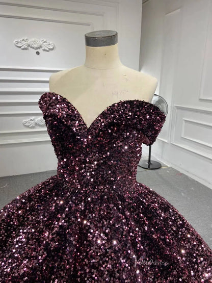 Sparkly Blue Sequin Sweet 16 Dresses Cinderella Ball Gown 66991 Sweep Train-wedding dresses 2025 -Viniodress-Blue-Custom Size-