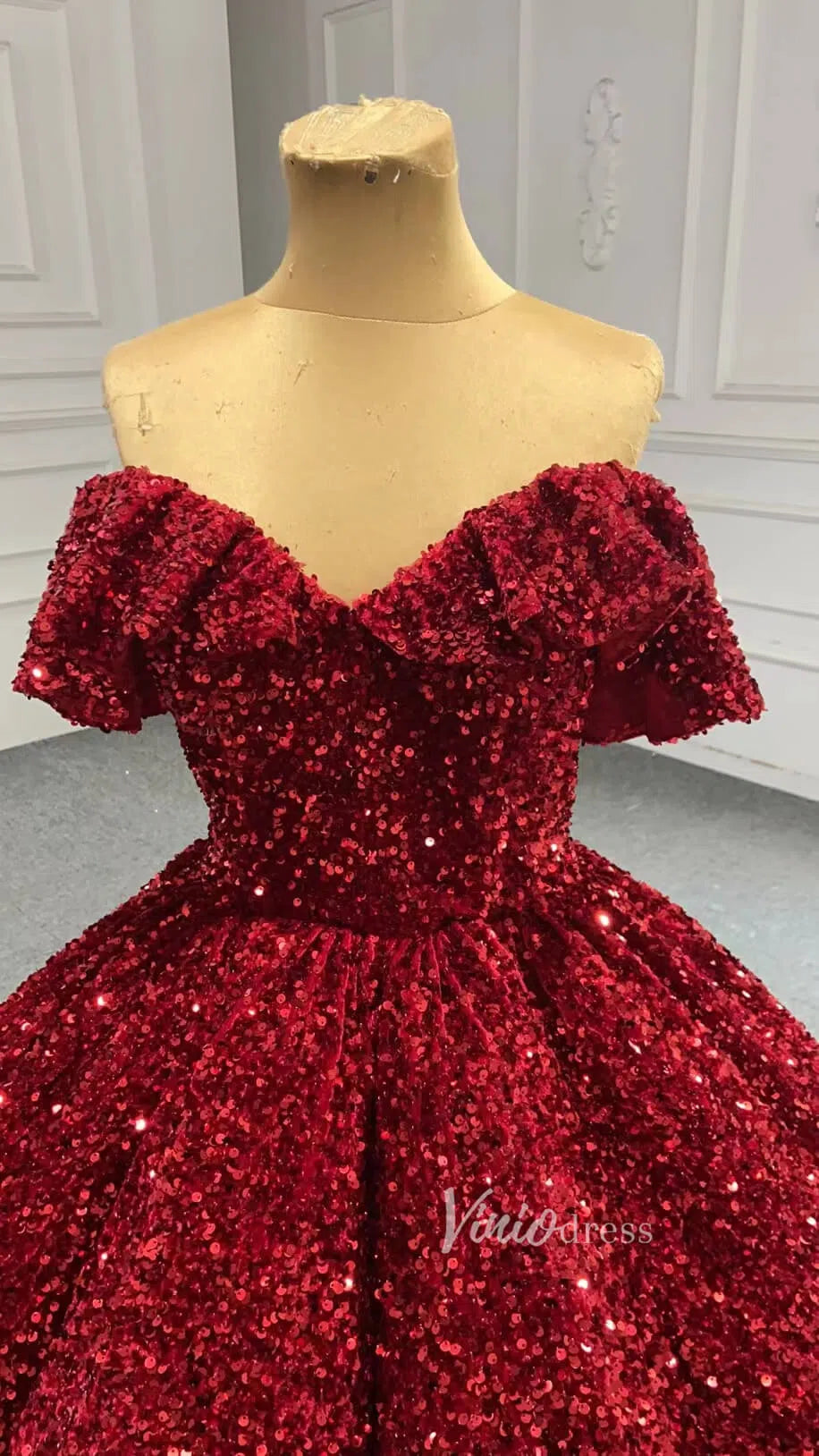 Sparkly Blue Sequin Sweet 16 Dresses Cinderella Ball Gown 66991 Sweep Train-wedding dresses 2025 -Viniodress-Blue-Custom Size-