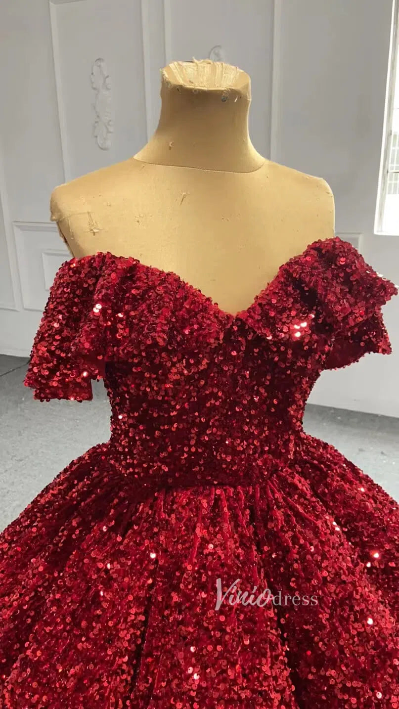 Sparkly Blue Sequin Sweet 16 Dresses Cinderella Ball Gown 66991 Sweep Train-wedding dresses 2025 -Viniodress-Blue-Custom Size-