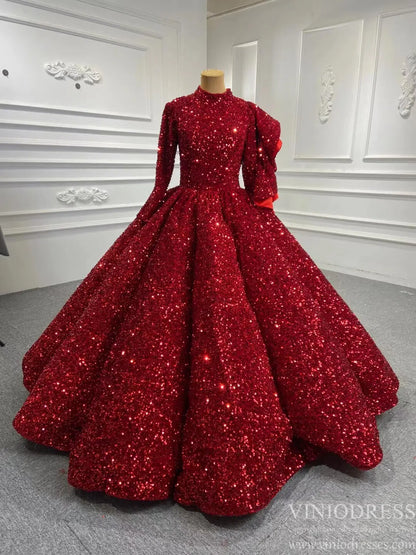 Sparkly Blue Sequin Sweet 16 Dresses Cinderella Ball Gown 66991 Sweep Train-wedding dresses 2025 -Viniodress-Blue-Custom Size-
