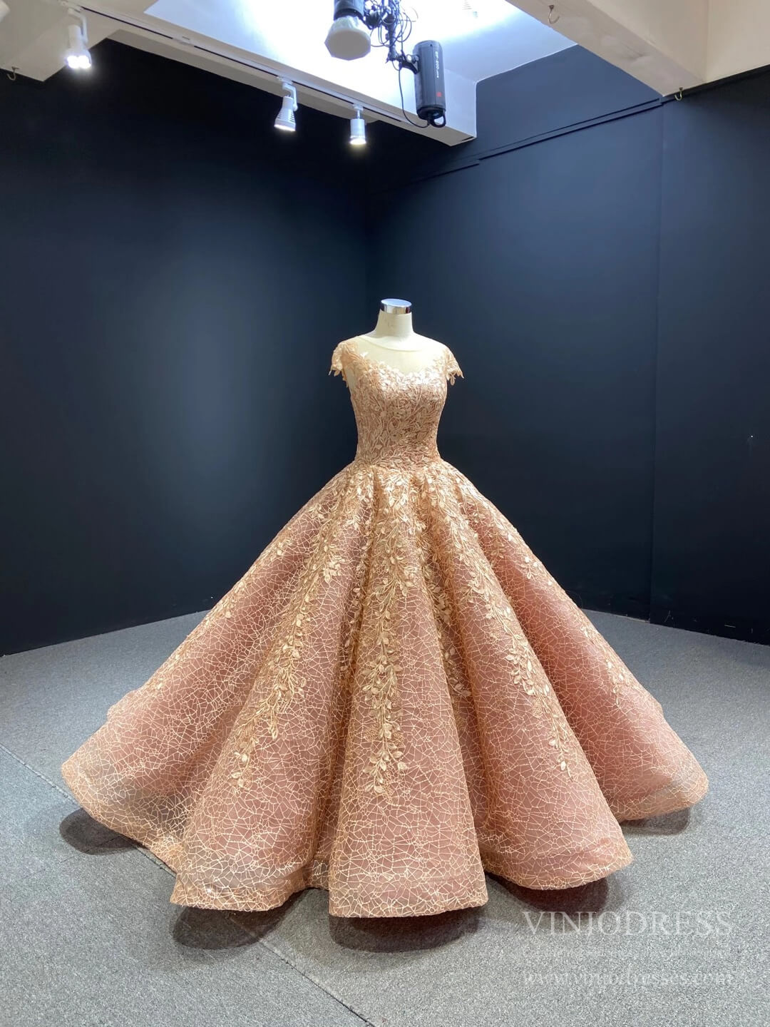 Sparkly Blush Pink Lace Sweet 16 Dress Quinceanera Dress 66601 Cap Sleeves-Quinceanera Dresses 2025 -Viniodress-Blush Pink-Custom Size-