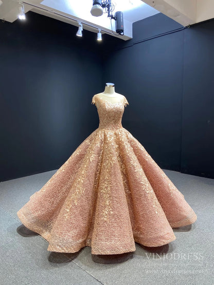 Sparkly Blush Pink Lace Sweet 16 Dress Quinceanera Dress 66601 Cap Sleeves-Quinceanera Dresses 2025 -Viniodress-Blush Pink-Custom Size-