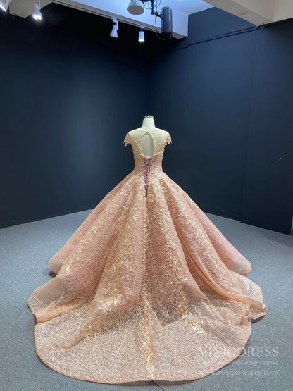 Sparkly Blush Pink Lace Sweet 16 Dress Quinceanera Dress 66601 Cap Sleeves-Quinceanera Dresses 2025 -Viniodress-Blush Pink-Custom Size-