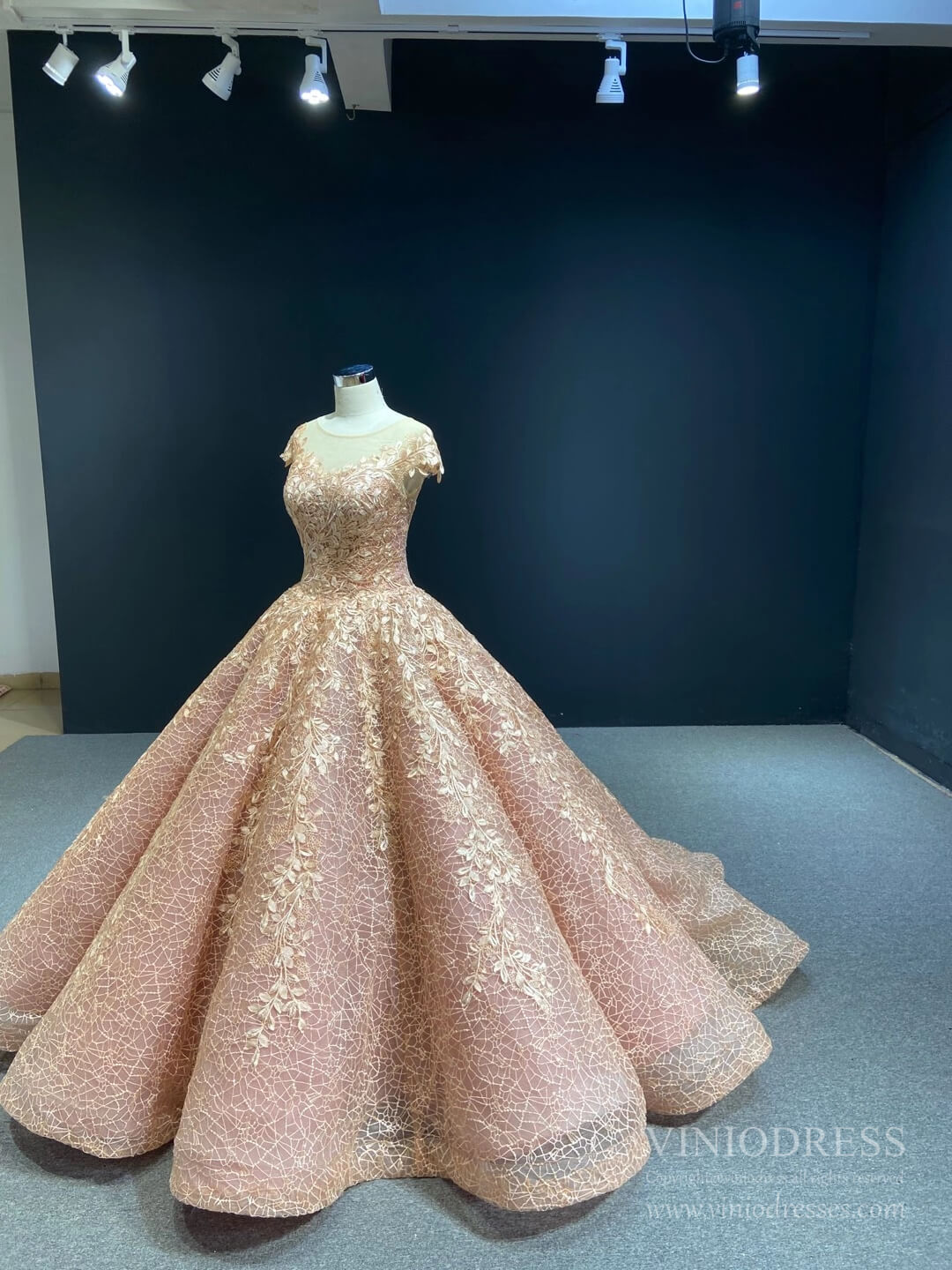 Sparkly Blush Pink Lace Sweet 16 Dress Quinceanera Dress 66601 Cap Sleeves-Quinceanera Dresses 2025 -Viniodress-Blush Pink-Custom Size-