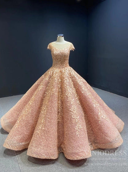 Sparkly Blush Pink Lace Sweet 16 Dress Quinceanera Dress 66601 Cap Sleeves-Quinceanera Dresses 2025 -Viniodress-Blush Pink-Custom Size-