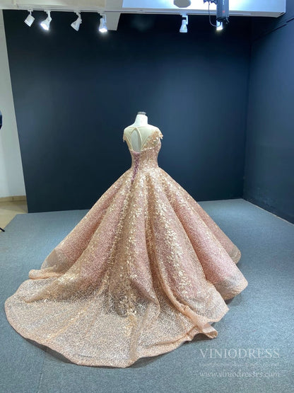 Sparkly Blush Pink Lace Sweet 16 Dress Quinceanera Dress 66601 Cap Sleeves-Quinceanera Dresses 2025 -Viniodress-Blush Pink-Custom Size-