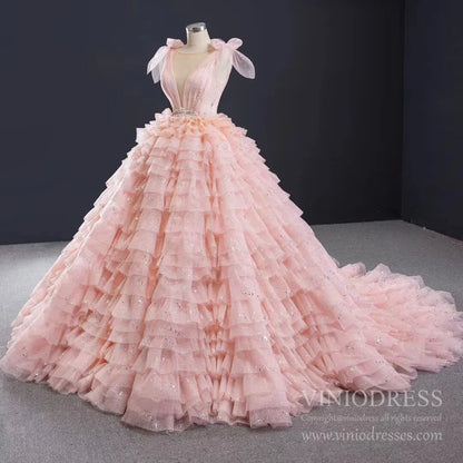 Sparkly Blush Pink Quinceanera Dresses Layered Ruffle Sweet 16 Dress 67033 viniodress-Quinceanera Dresses 2025 -Viniodress-Pink-Custom Size-