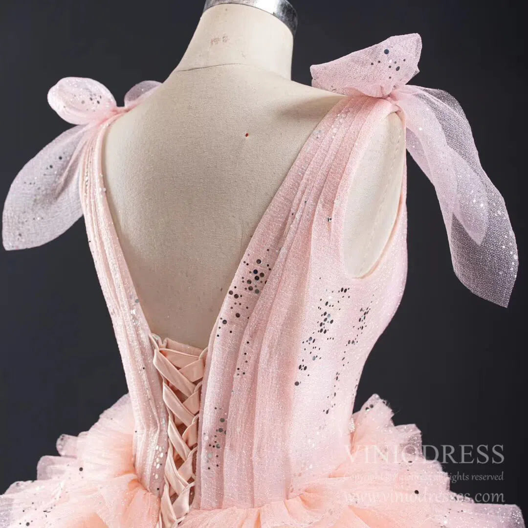 Sparkly Blush Pink Quinceanera Dresses Layered Ruffle Sweet 16 Dress 67033 viniodress-Quinceanera Dresses 2025 -Viniodress-Pink-Custom Size-