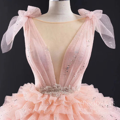 Sparkly Blush Pink Quinceanera Dresses Layered Ruffle Sweet 16 Dress 67033 viniodress-Quinceanera Dresses 2025 -Viniodress-Pink-Custom Size-