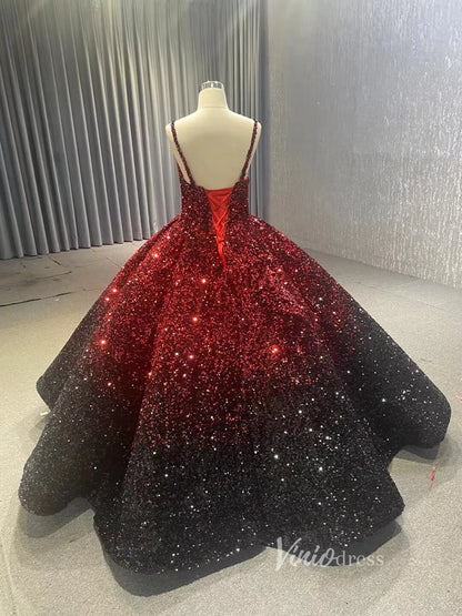 Sparkly Burgundy and Black Ombre Ball Gowns Sequin Pageant Dresses 674 –  Viniodress