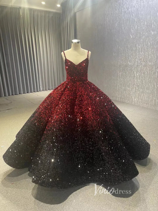 Sparkly Burgundy and Black Ombre Ball Gowns Sequin Pageant Dresses 67455B-Quinceanera Dresses 2025 -Viniodress-Black-Custom Size-