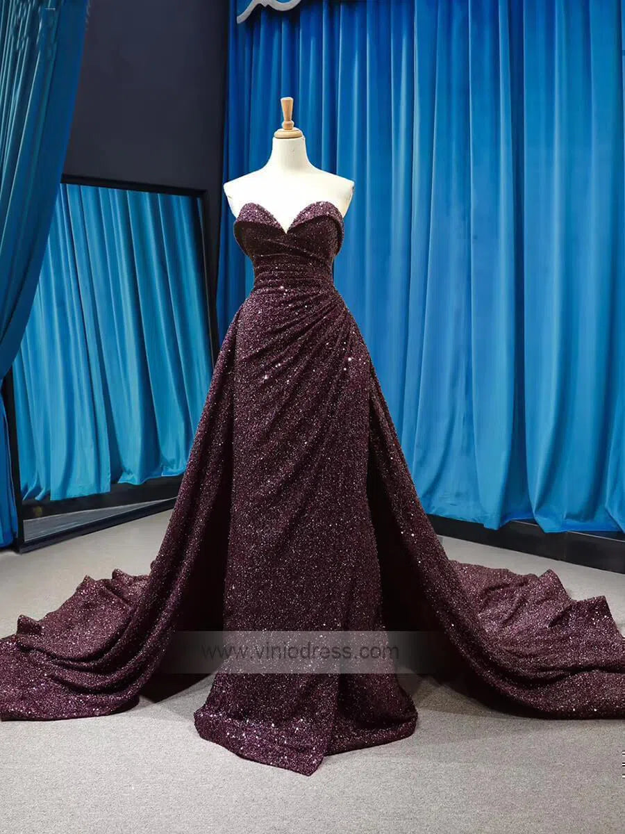 Sparkly Burgundy Long Prom Dresses Strapless Formal Dress FD1197-prom dresses-Viniodress-Viniodress