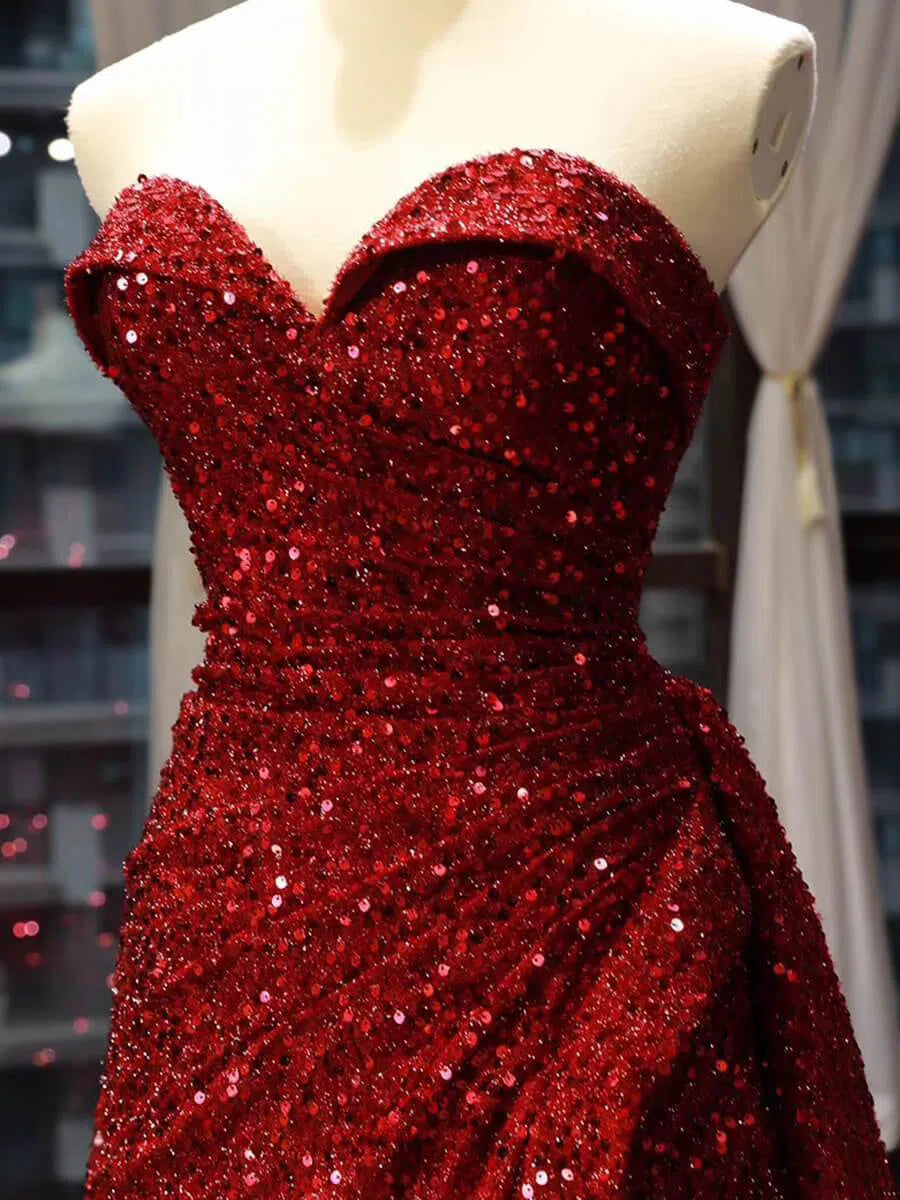 Sparkly Burgundy Long Prom Dresses Strapless Formal Dress FD1197-prom dresses-Viniodress-Viniodress