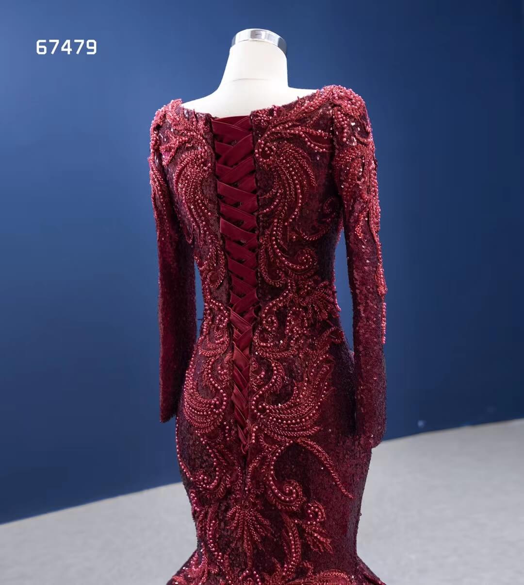 Sparkly Burgundy Mermaid Wedding Dresses with Long Sleeves 67479 viniodress-wedding dresses 2025 -Viniodress-Burgundy-Custom Size-