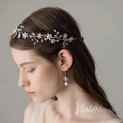 Sparkly Crystal Petals Silver Bridal Headband ACC1112-Headpieces 2025 -Viniodress-Silver-