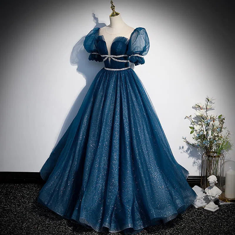 Sparkly Dark Blue Prom Dresses Formal Evening Gowns FD3403-wedding dresses 2025 -Viniodress-Blue-Custom Size-