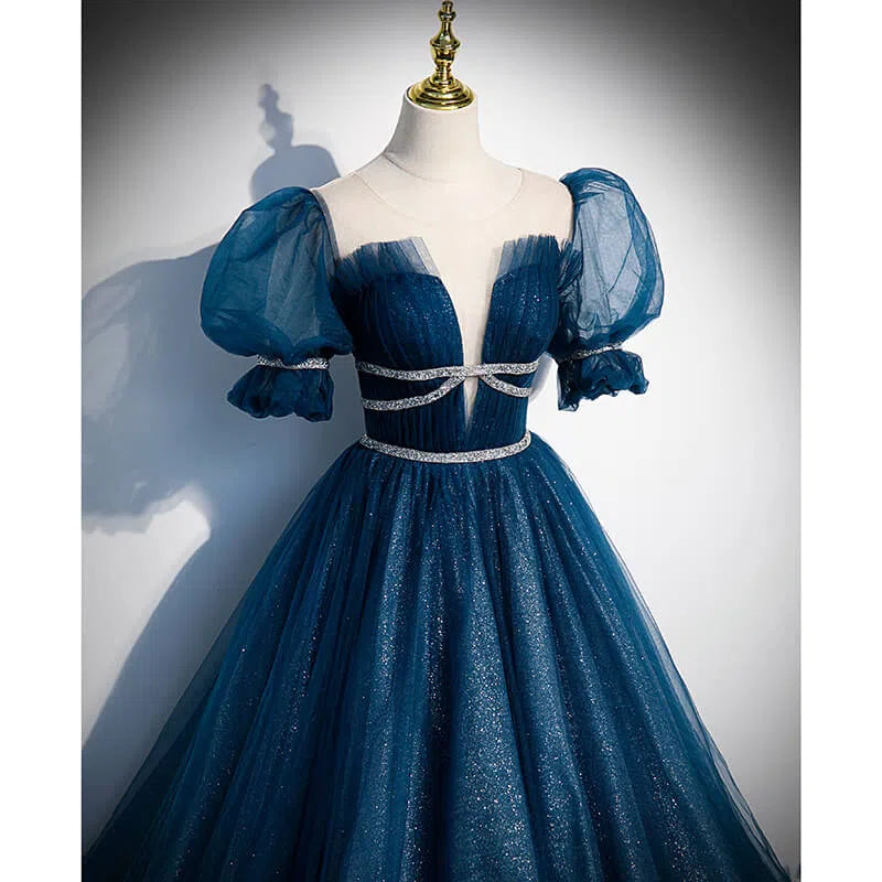 Sparkly Dark Blue Prom Dresses Formal Evening Gowns FD3403-wedding dresses 2025 -Viniodress-Blue-Custom Size-