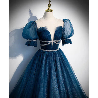 Sparkly Dark Blue Prom Dresses Formal Evening Gowns FD3403-wedding dresses 2025 -Viniodress-Blue-Custom Size-