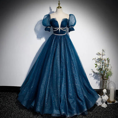 Sparkly Dark Blue Prom Dresses Formal Evening Gowns FD3403-wedding dresses 2025 -Viniodress-Blue-Custom Size-