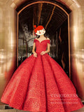 Sparkly Dark Red Prom Dresses Cap Sleeve Quinceanera Princess Dress FD1099 viniodress