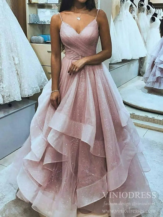Sparkly Dusty Rose Prom Dresses Ruffle Layered Junior Prom Dress FD1017B-prom dresses 2025 -Viniodress-Dusty Rose-Custom Size-
