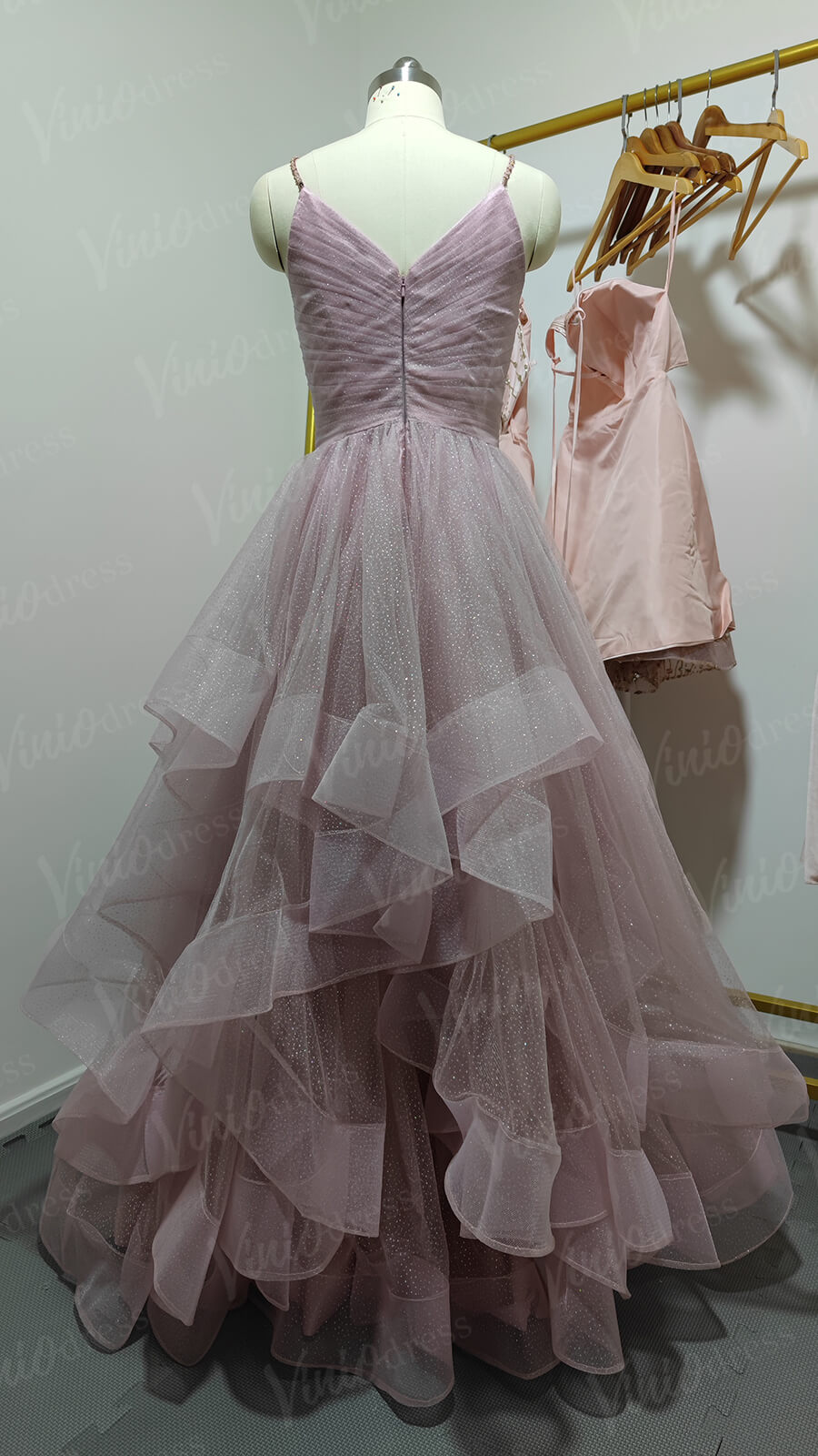 Prom Dress 2025 Sparkly Dusty Rose Prom Dresses Ruffle Layered Junior Prom Dress FD1017B-unique prom dresses-Dusty Rose-Custom Size-Viniodress