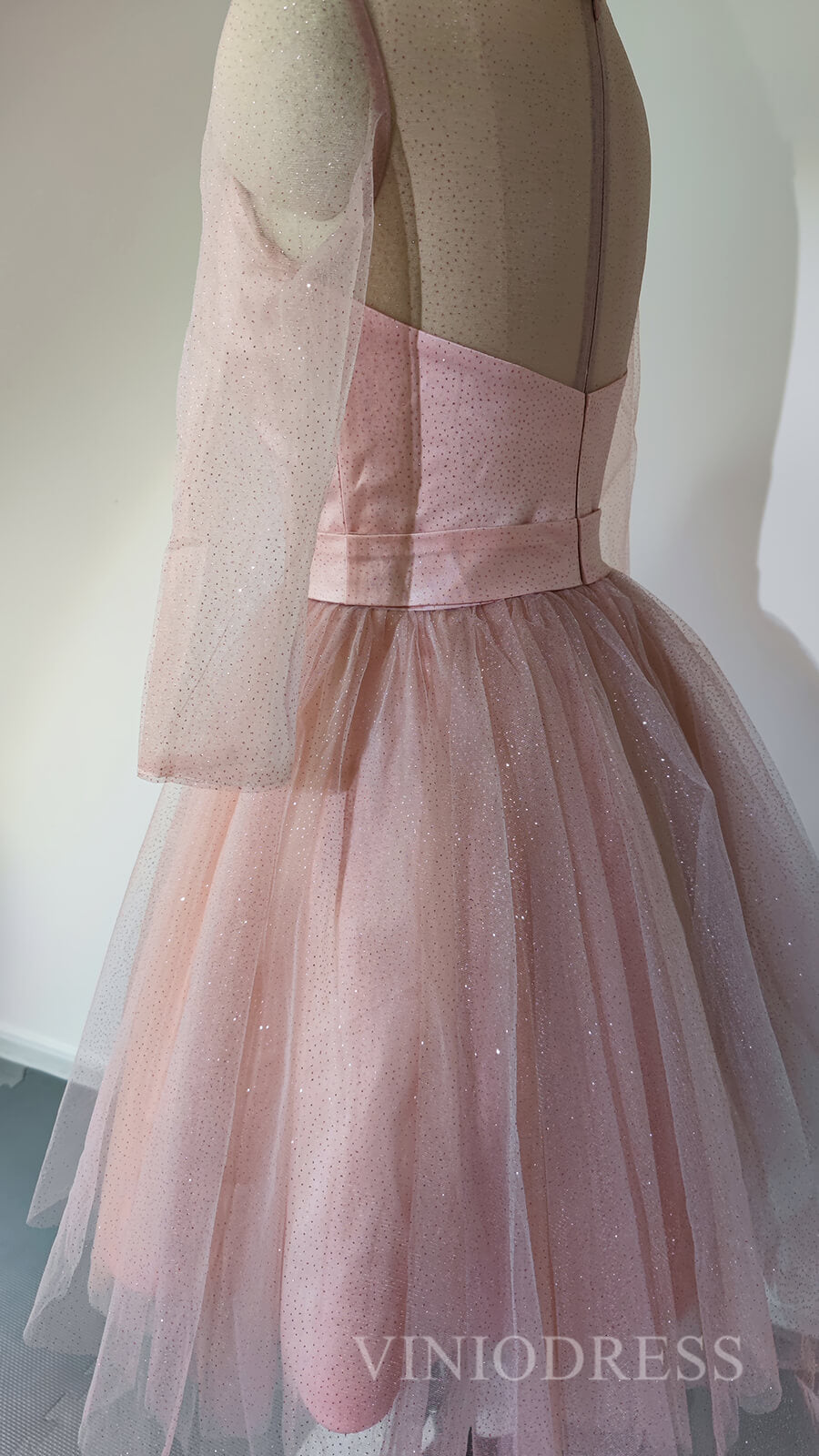 Short Prom Dresses 2025 Sparkly Dusty Rose Tulle Homecoming Dresses with Long Sleeves SD1246-homecoming dresses-Viniodress-Backless-Dusty Rose-Custom Size-Viniodress