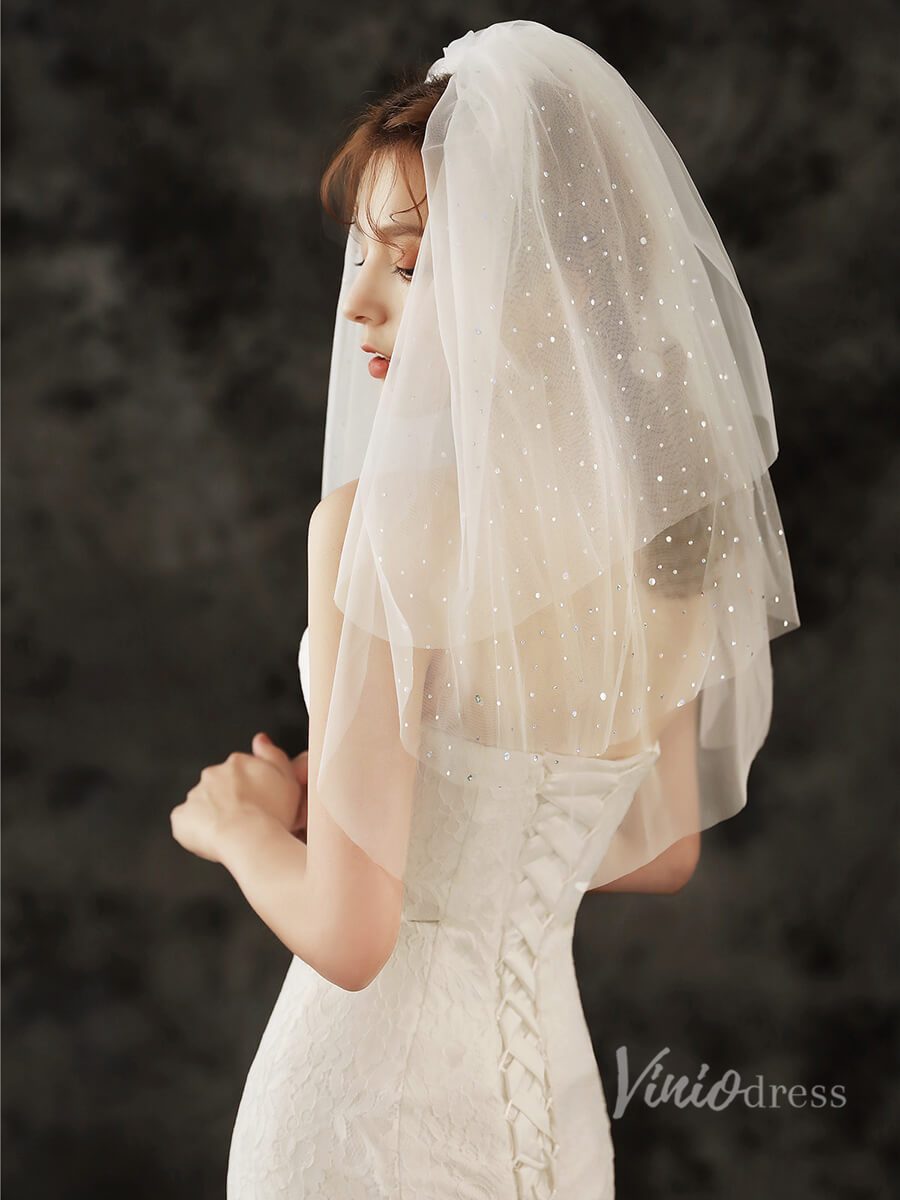 Sparkly Elbow Length Bridal Veil Viniodress TS1922B-Bridal Veil 2025 -Viniodress-Ivory-