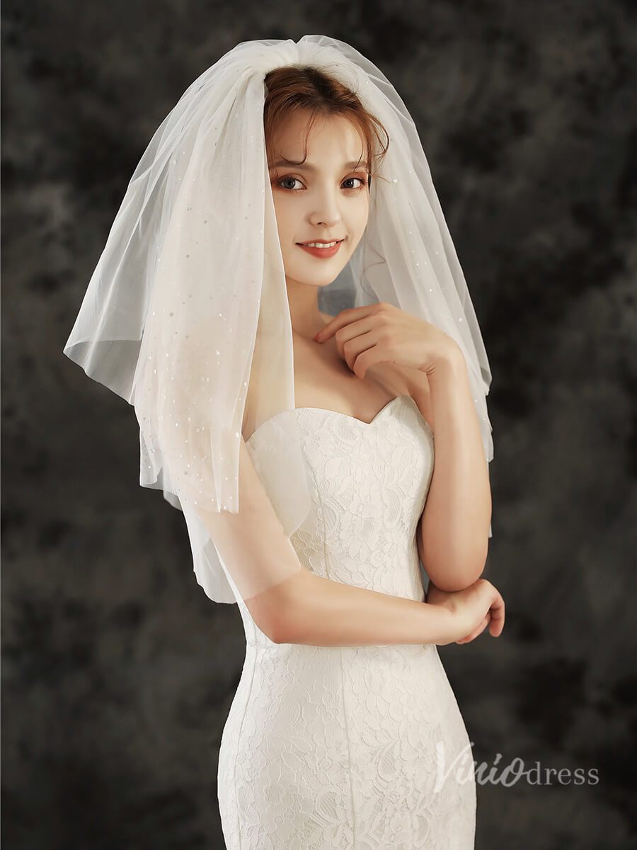Sparkly Elbow Length Bridal Veil Viniodress TS1922B-Bridal Veil 2025 -Viniodress-Ivory-