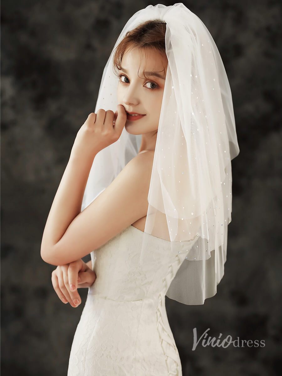 Sparkly Elbow Length Bridal Veil Viniodress TS1922B-Bridal Veil 2025 -Viniodress-Ivory-