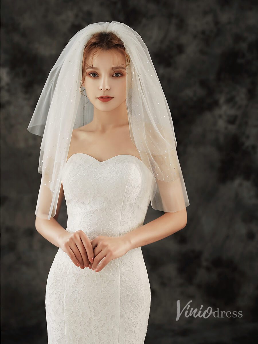 Sparkly Elbow Length Bridal Veil Viniodress TS1922B-Bridal Veil 2025 -Viniodress-Ivory-