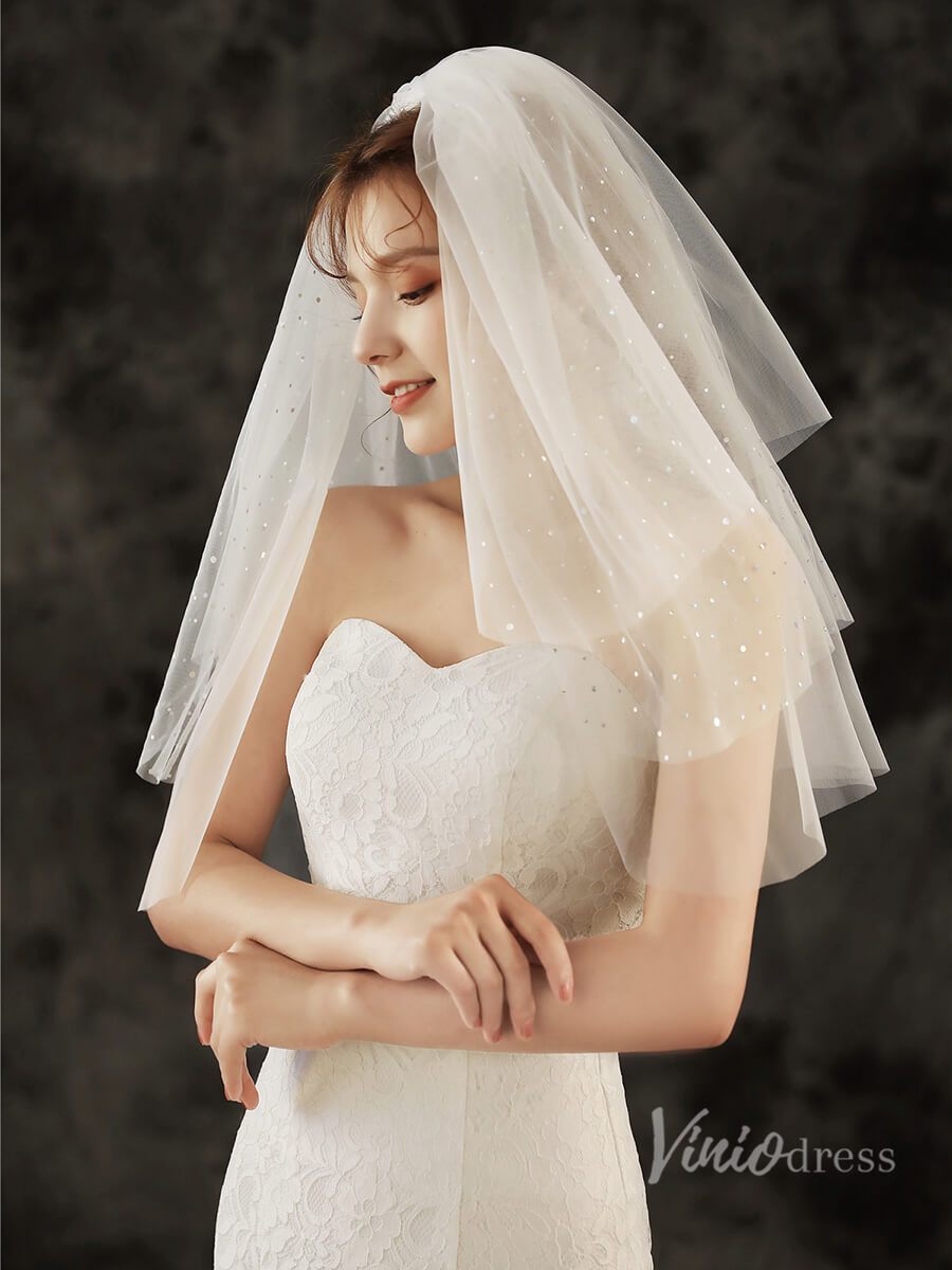 Sparkly Elbow Length Bridal Veil Viniodress TS1922B-Bridal Veil 2025 -Viniodress-Ivory-