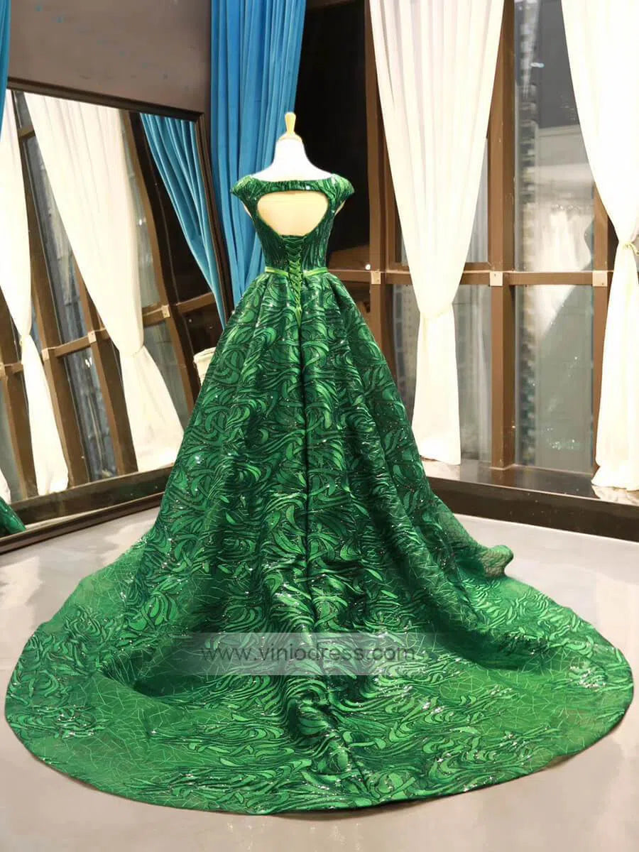 Sparkly Emerald Green Lace Prom Dresses Burgundy Formal Dress FD1157 viniodress-prom dresses-Viniodress-Viniodress