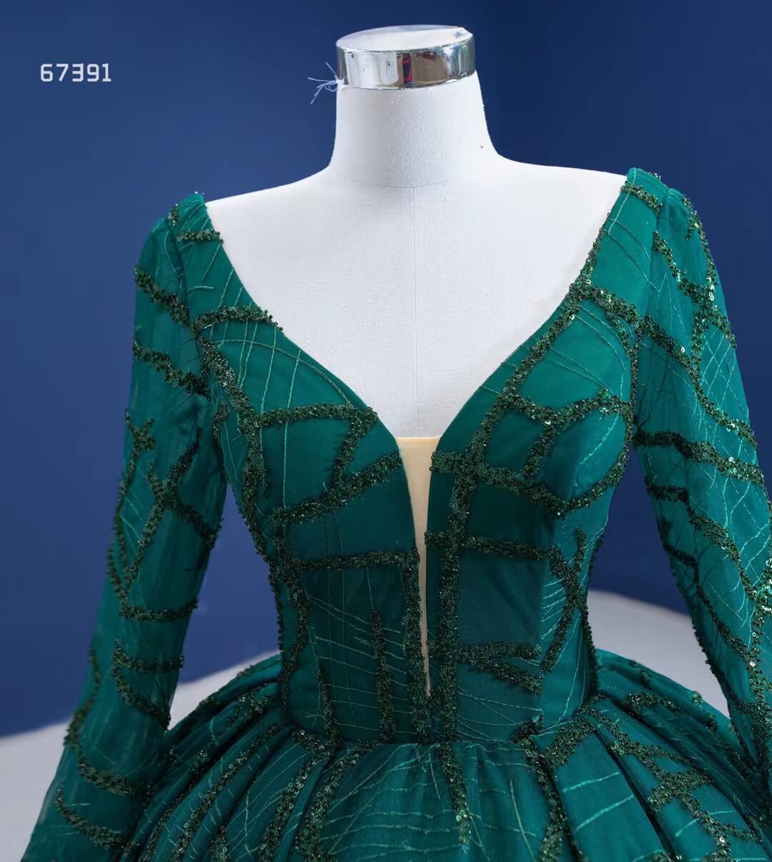 Sparkly Emerald Green Wedding Dress Long Sleeve Formal Gown 67391 viniodress-Quinceanera Dresses 2025 -Viniodress-Emerald Green-Custom Size-