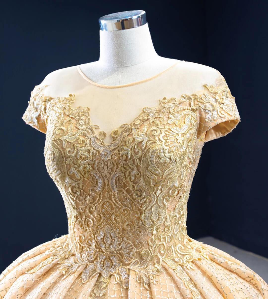 Prom Dress 2025 Sparkly Gold Lace Quince Dress Cap Sleeve Ball Gown Prom Princess Dress 67217 viniodress-unique Quinceanera Dresses-As Picture-Custom Size-Viniodress