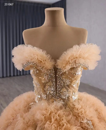 Sparkly Gold Quinceañera Dress with Off-the-Shoulder Ruffle Sleeves & Corset Back 251067-Quinceanera Dresses 2026-Viniodress-Gold-Custom Size-