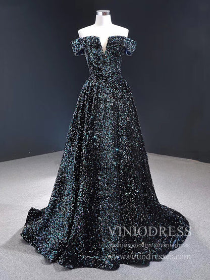 Sparkly Gold Silver Ombre Sequin Long Prom Dresses Off the Shoulder FD1771-prom dresses 2025 -Viniodress-Purple-Custom Size-