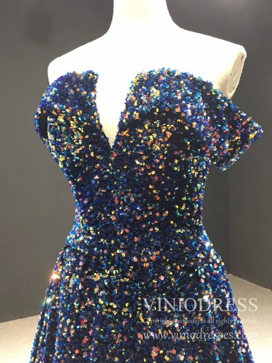 Sparkly Gold Silver Ombre Sequin Long Prom Dresses Off the Shoulder FD1771-prom dresses 2025 -Viniodress-Gold-Custom Size-