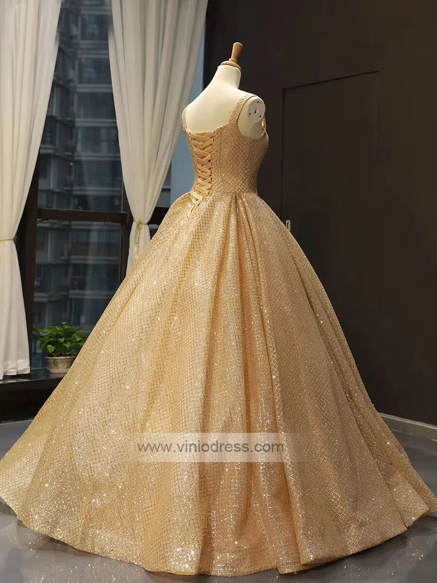 Sparkly Gold Sweet 16 Dresses Broad Strap Golden Quinceanera Dress 66731-prom dresses 2025 -Viniodress-Gold-Custom Size-