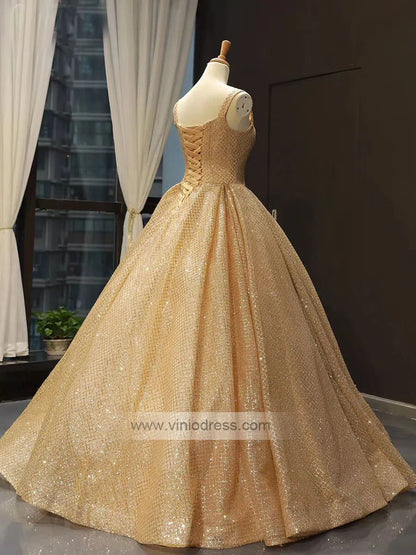 Sparkly Gold Sweet 16 Dresses Broad Strap Golden Quinceanera Dress 66731-prom dresses 2025 -Viniodress-Gold-Custom Size-
