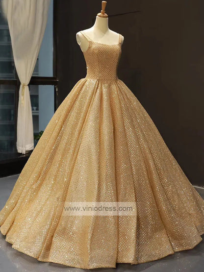 Sparkly Gold Sweet 16 Dresses Broad Strap Golden Quinceanera Dress 66731-prom dresses 2025 -Viniodress-Gold-Custom Size-
