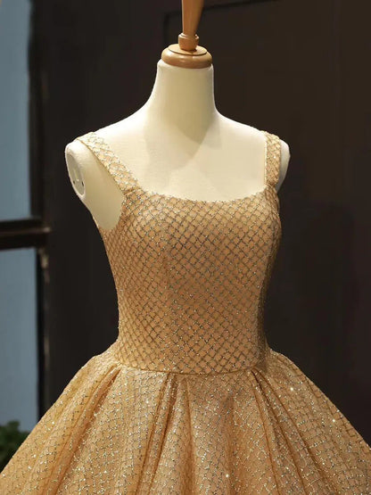 Sparkly Gold Sweet 16 Dresses Broad Strap Golden Quinceanera Dress 66731-prom dresses 2025 -Viniodress-Gold-Custom Size-