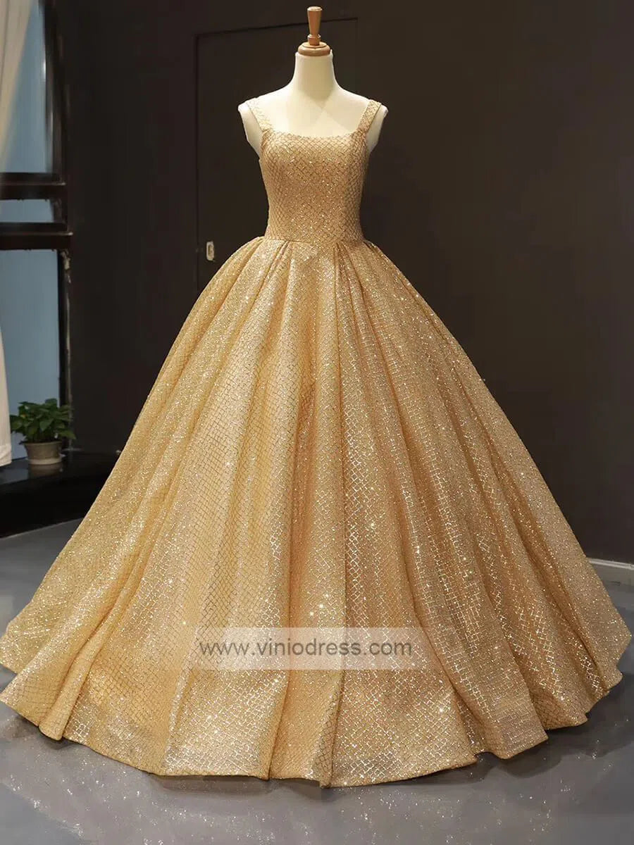 Prom Dress 2025 Sparkly Gold Sweet 16 Dresses Broad Strap Golden Quinceanera Dress 66731-unique prom dresses-Gold-Custom Size-Viniodress